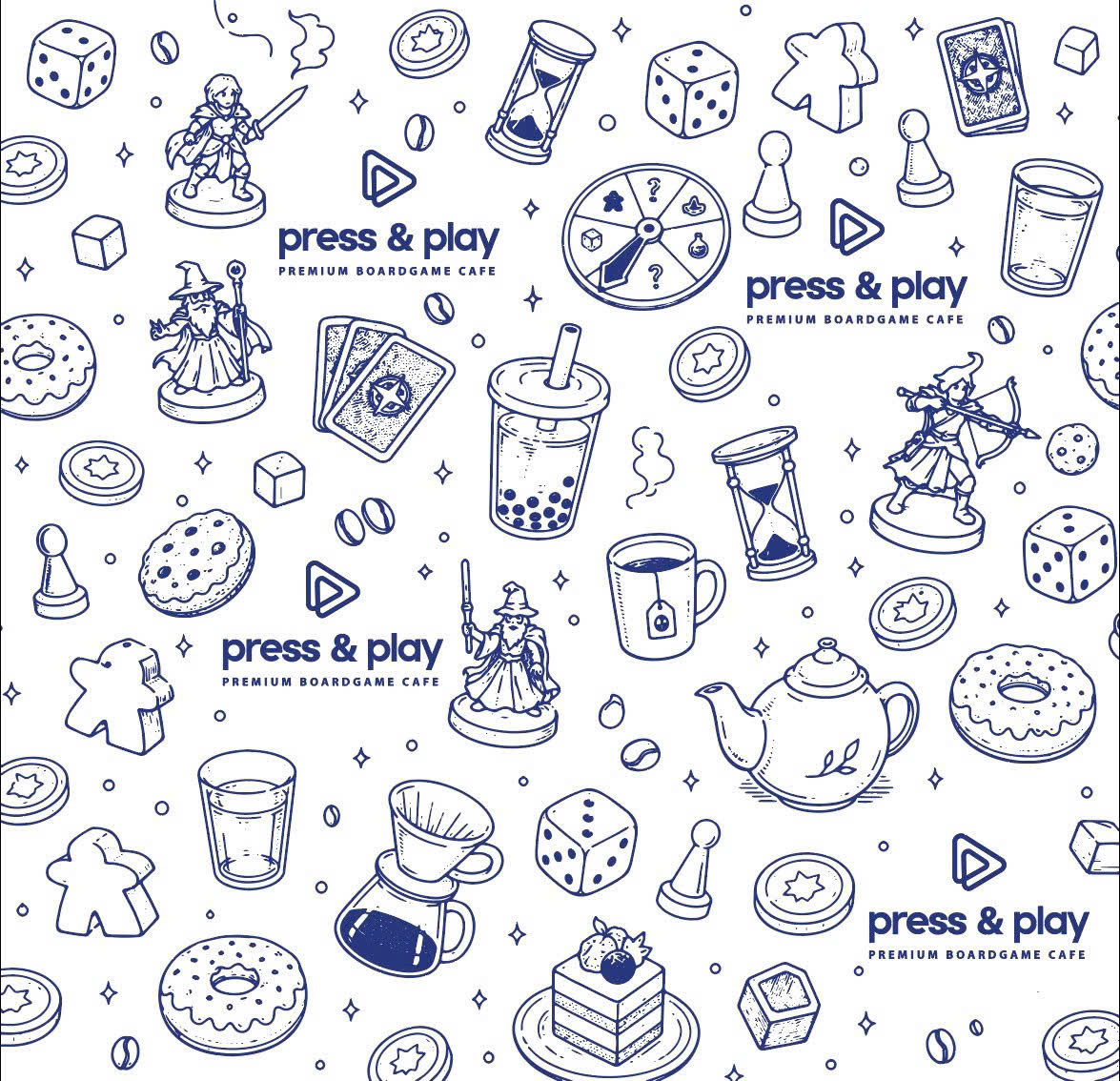 press & play premium board game cafe storefront